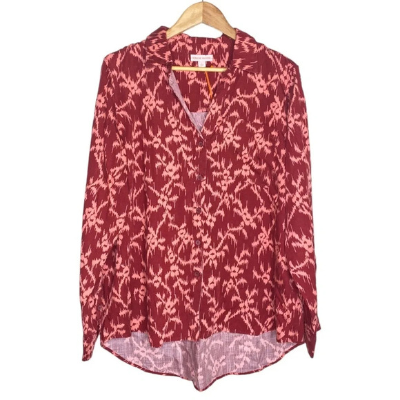 ✨NWT Target Knox Rose Burgundy Hibiscus Print Button Front Shirt Size XL - Picture 2 of 12